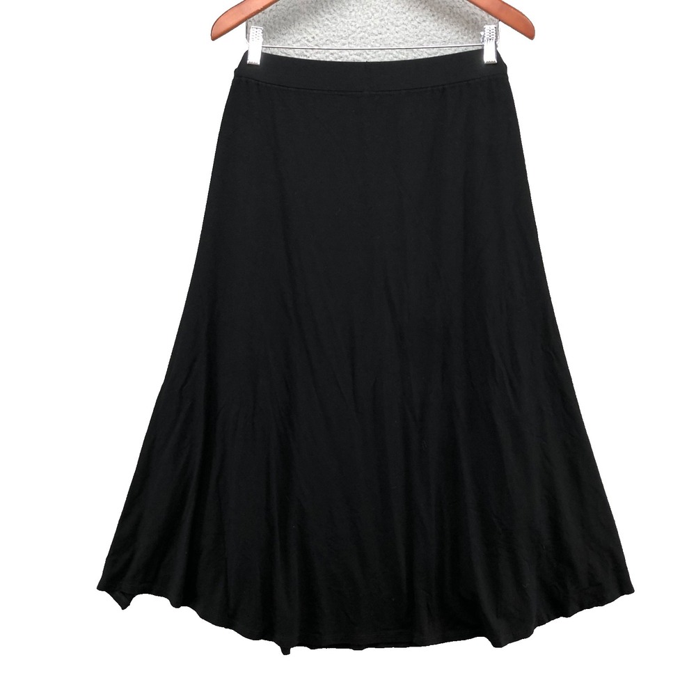 Eileen Fisher A Line Skirt Womens Large Black Pull On Stretch Midi Teacher